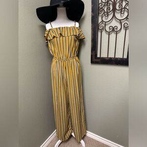 Ambiance gold/black striped one piece sleeveless pant jumpsuit